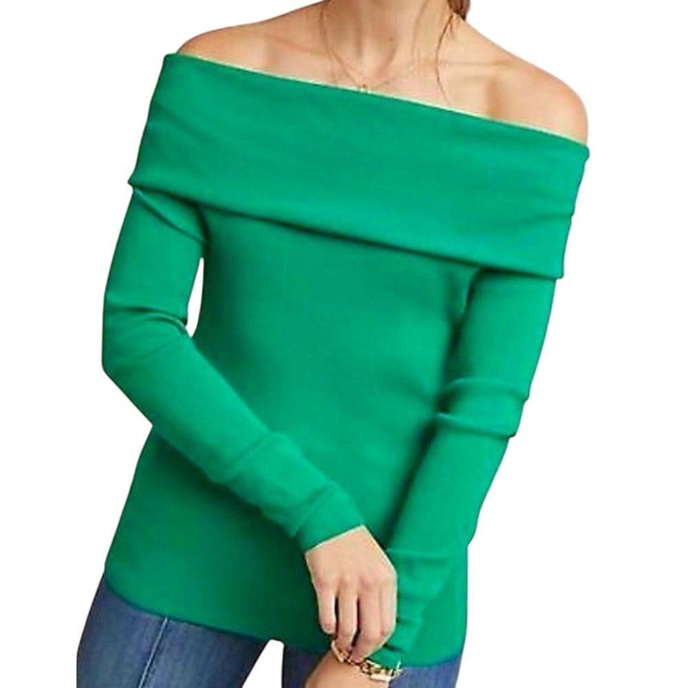 Ett:wa Anthropologie Green Ribbed Knit Pullover Sweater SMALL Yuppie SALE